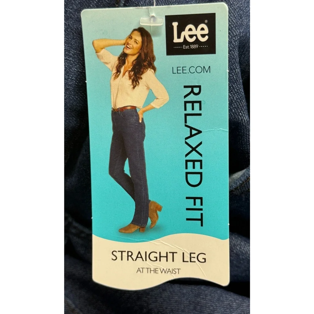 Lee Jeans Womens 28W‎ Blue Relaxed Straight Hi Rise Stretch Actual 50X33 NWT